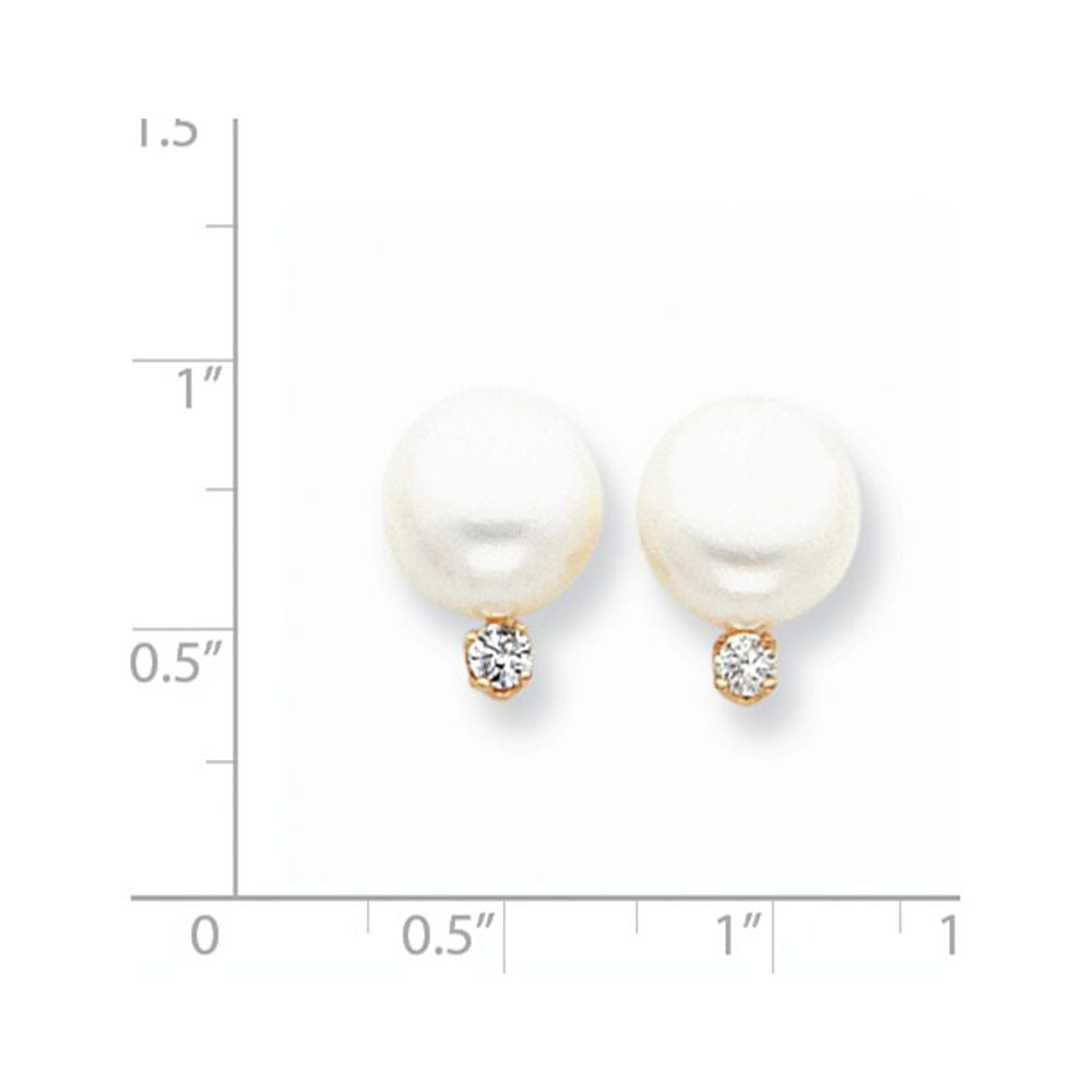 14K White Cultured Pearl Diamond Post Earrings P70337