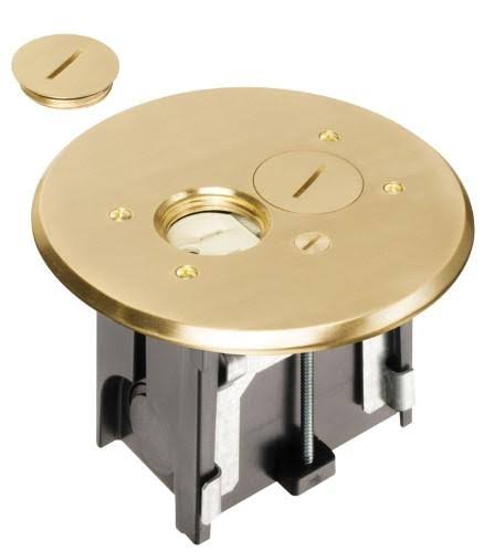Adjustable Round Floor Outlet Electrical Box Kit with Brass Metal Cover, 1-Pack P53737