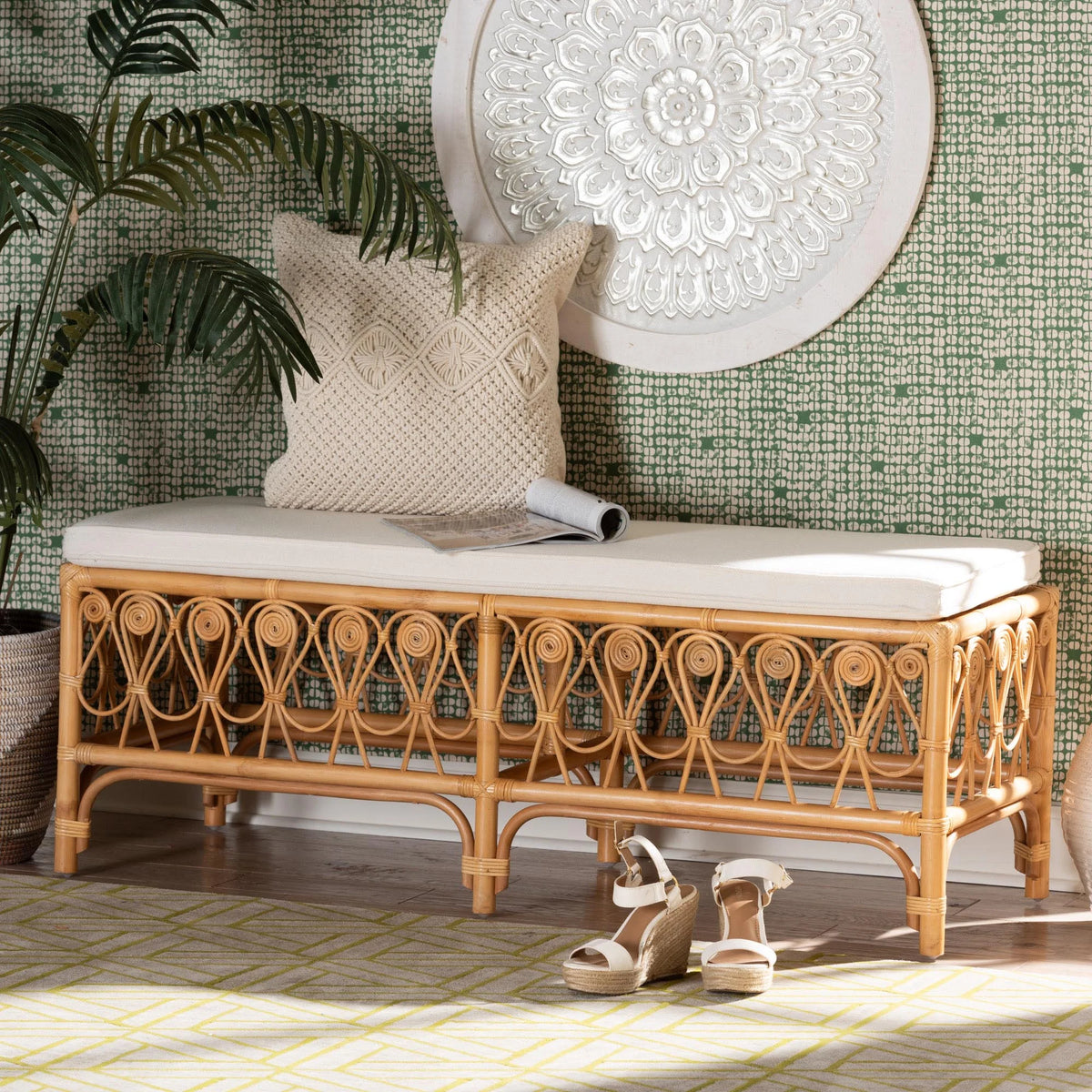Natural Brown Rattan Bench R551395