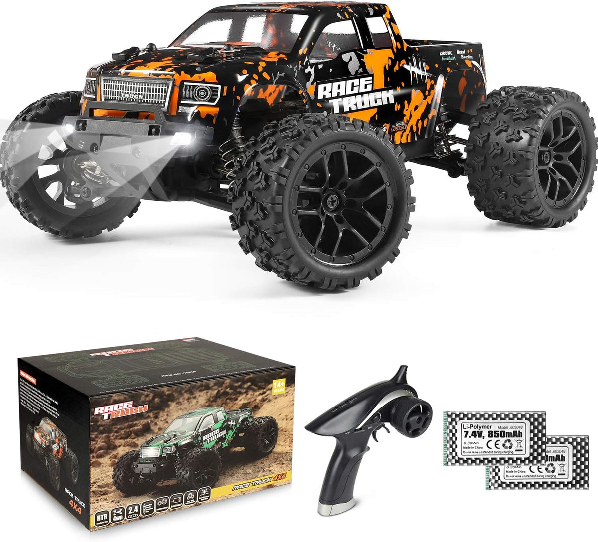 1:18 Scale 4X4 RC Monster Truck with 2 Batteries C9025