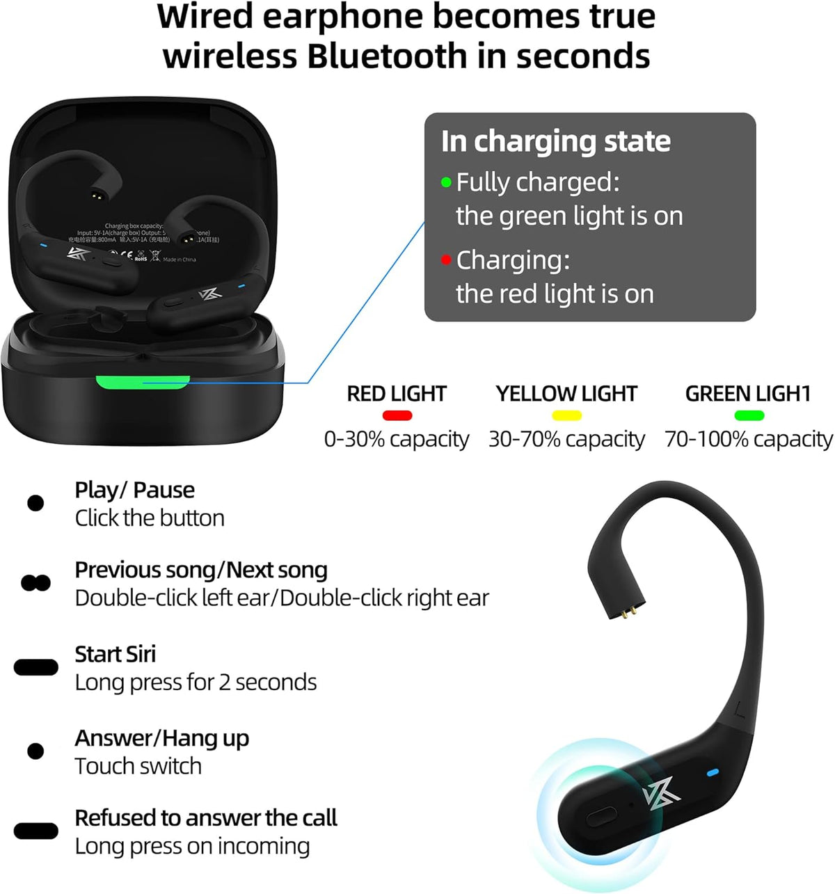 Wireless Adapter Cable Bluetooth 5.2 Ear Hook Z117651