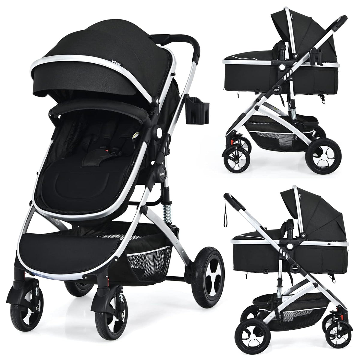 2 in 1 Convertible Baby Stroller with Bassinet D658