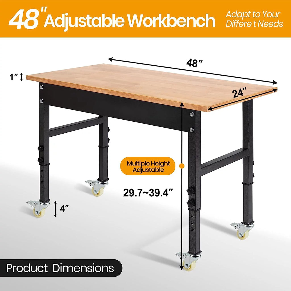 48" Adjustable Heavy-Duty Work Bench with Wheels B325
