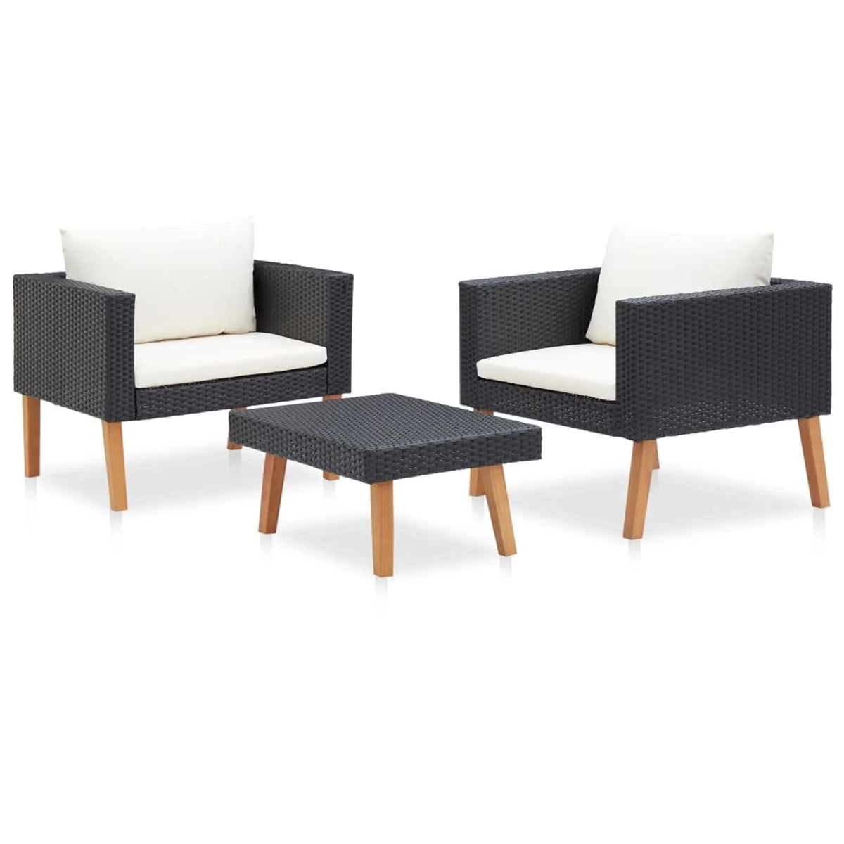 3 Piece Poly Rattan Outdoor Patio Lounge Set with Cushions and Coffee Table A2258