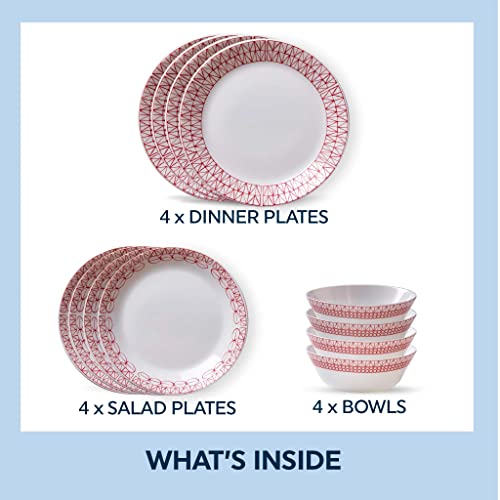 12-Pc Dinnerware Set, Service for 4, Glass Plate & Bowl Set G102962
