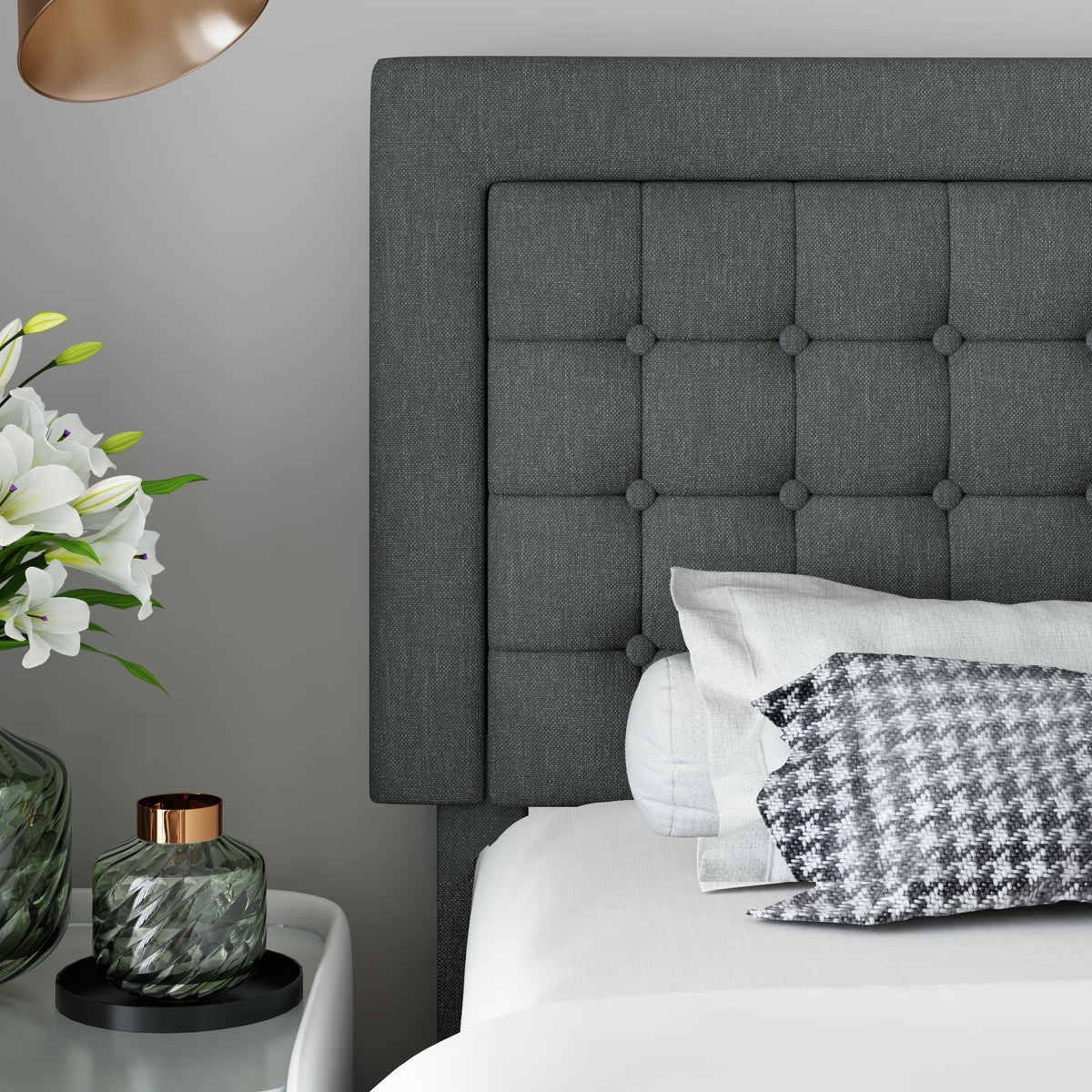 King Bed Frame with Adjustable Button Tufted Upholstered Headboard K809