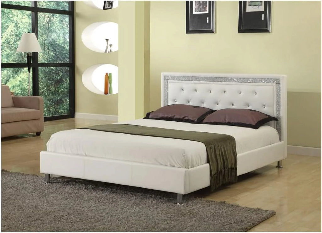 White Faux Leather Queen Platform Bed A611977