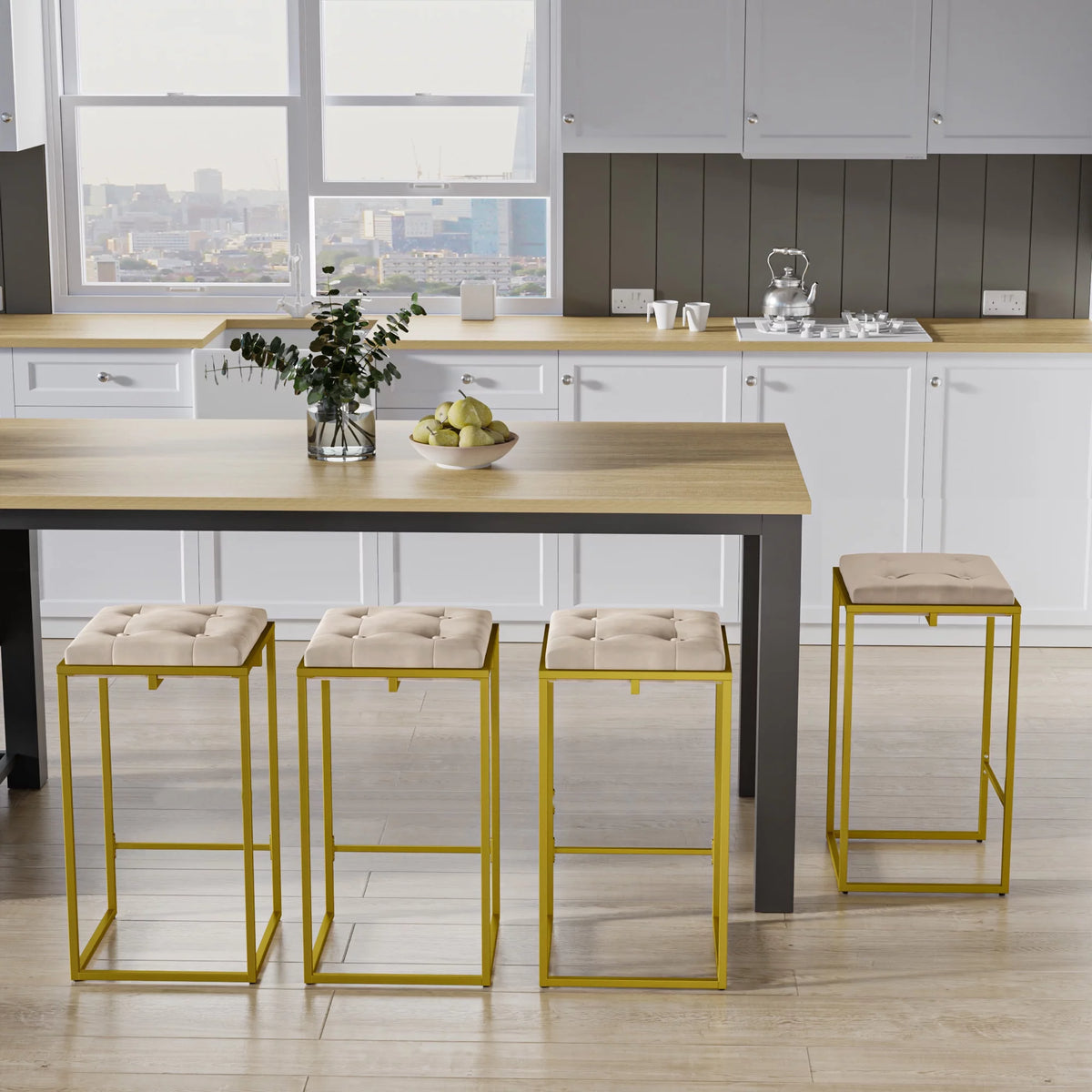 Velvet Tufted Bar Stool Set of 2 J722795