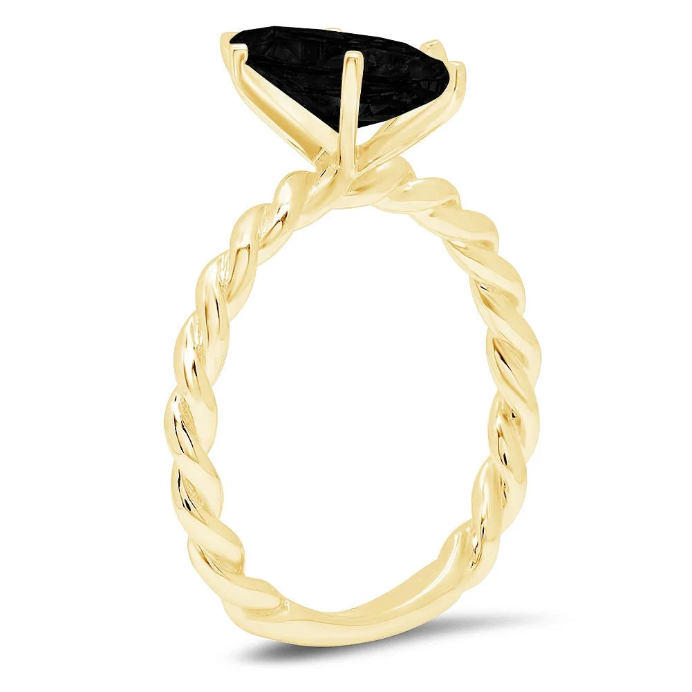 Marquise Cut Black Onyx 18k Yellow Gold Solitaire Ring A6973