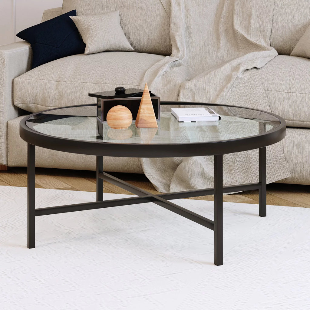 Round Metal Base Coffee Table in Brass and Gold O748