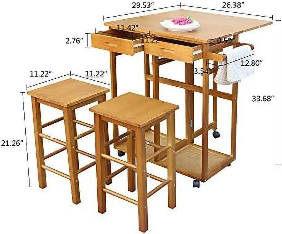 3 Piece Drop Leaf Dining Table Set with 2 Drawers K468574