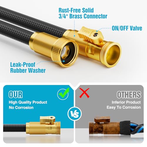 50ft Non-Expandable Flexible Garden Hose with 10 Function Nozzles Y302