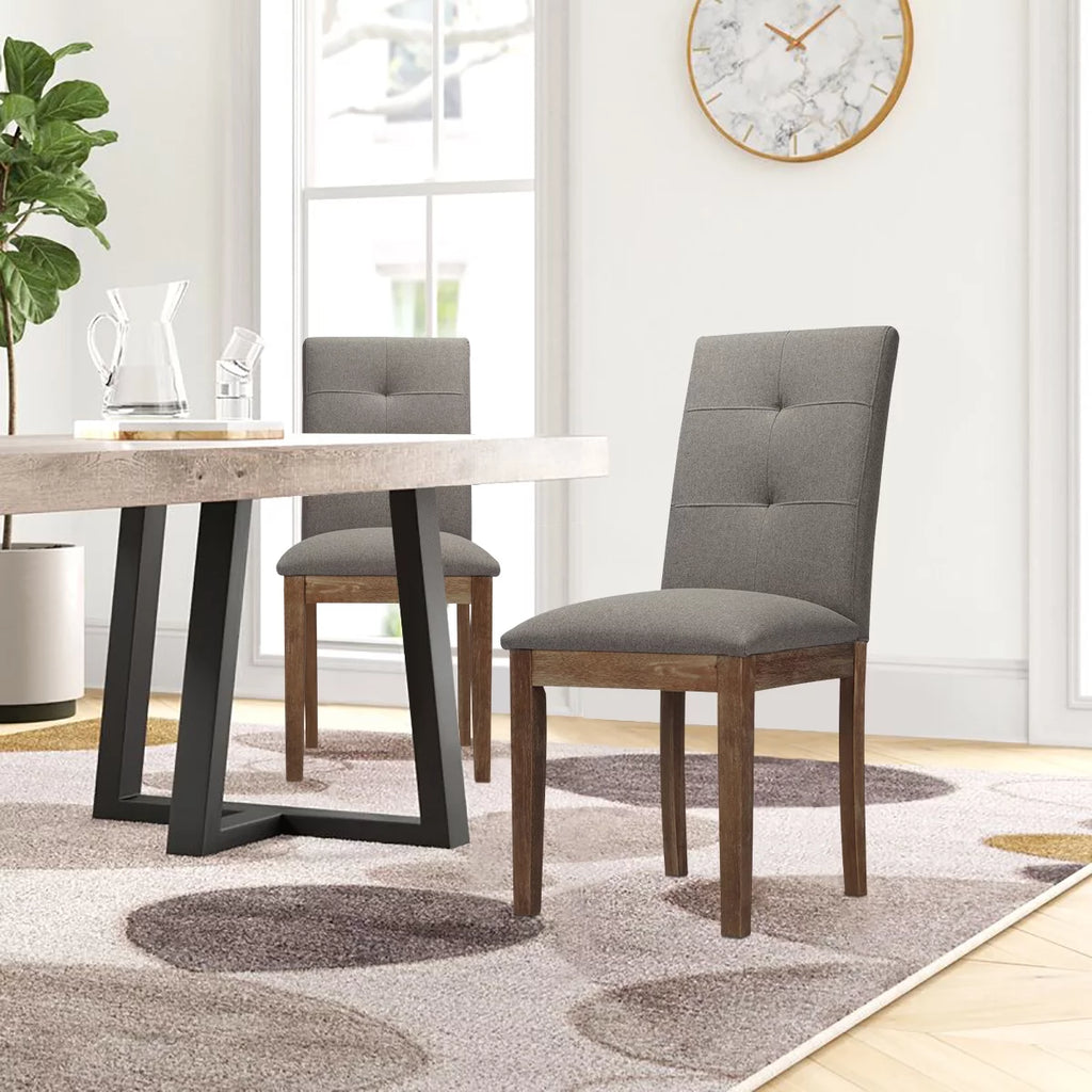 Gray Tufted Dining Chair with Solid Wood Legs Set of 2 A681