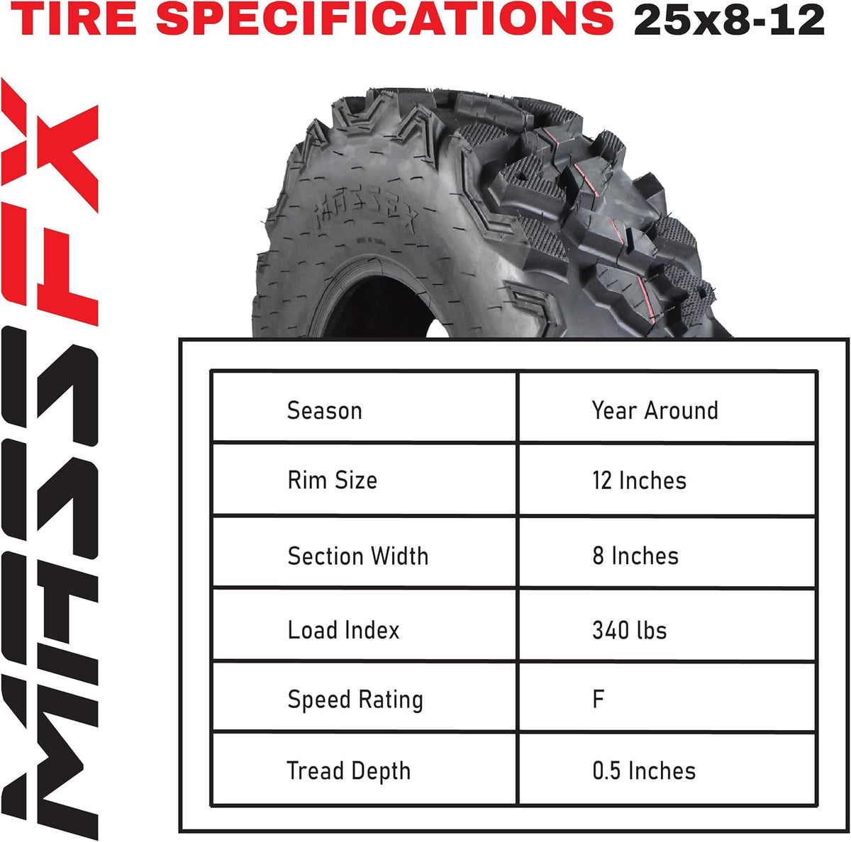 25x8-12 25x10-12 6 PLY 25" Tubeless ATV UTV Tire Set J828101