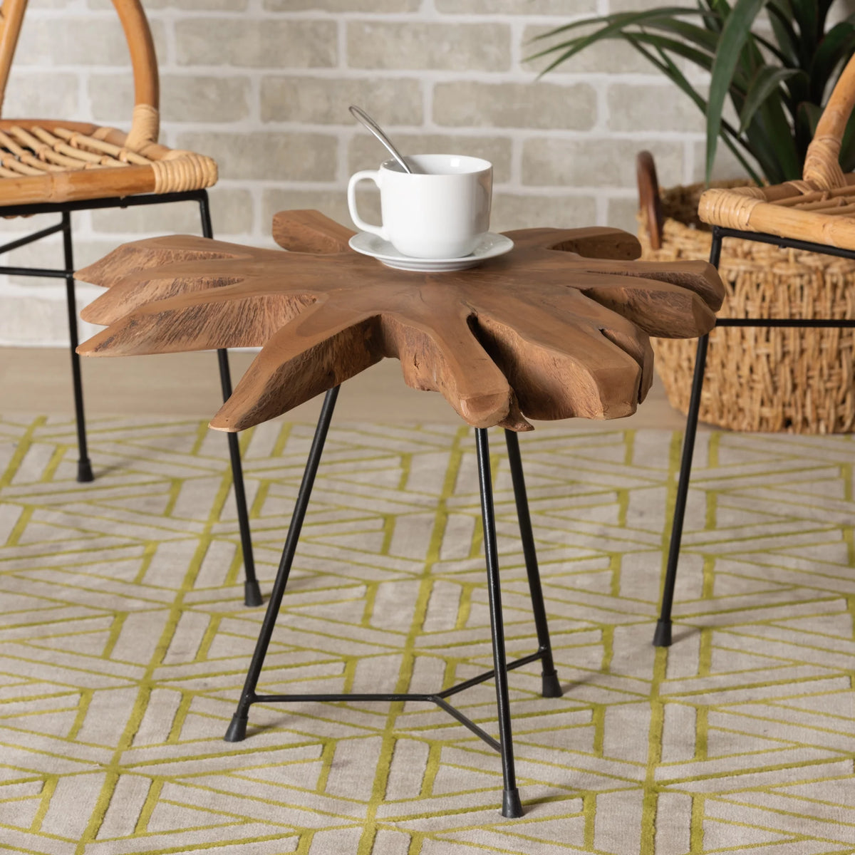 Brown Teak Root End Table Q242