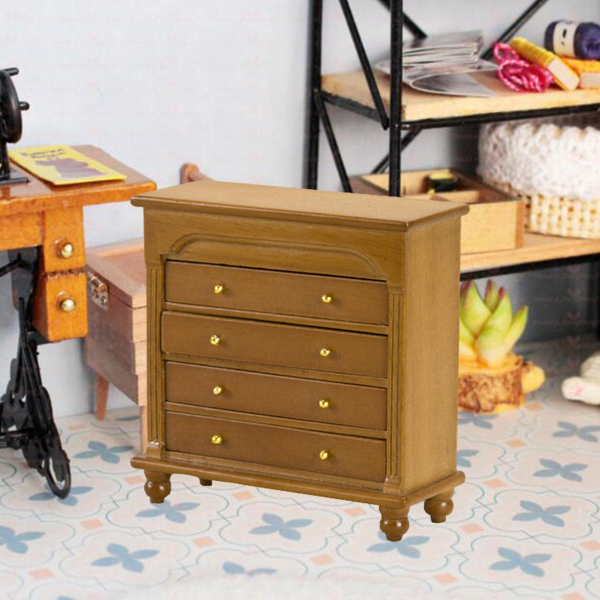 1/12 Scale Dollhouse Sideboard Miniature Cabinet Simulation Furniture Model walnut color D64621