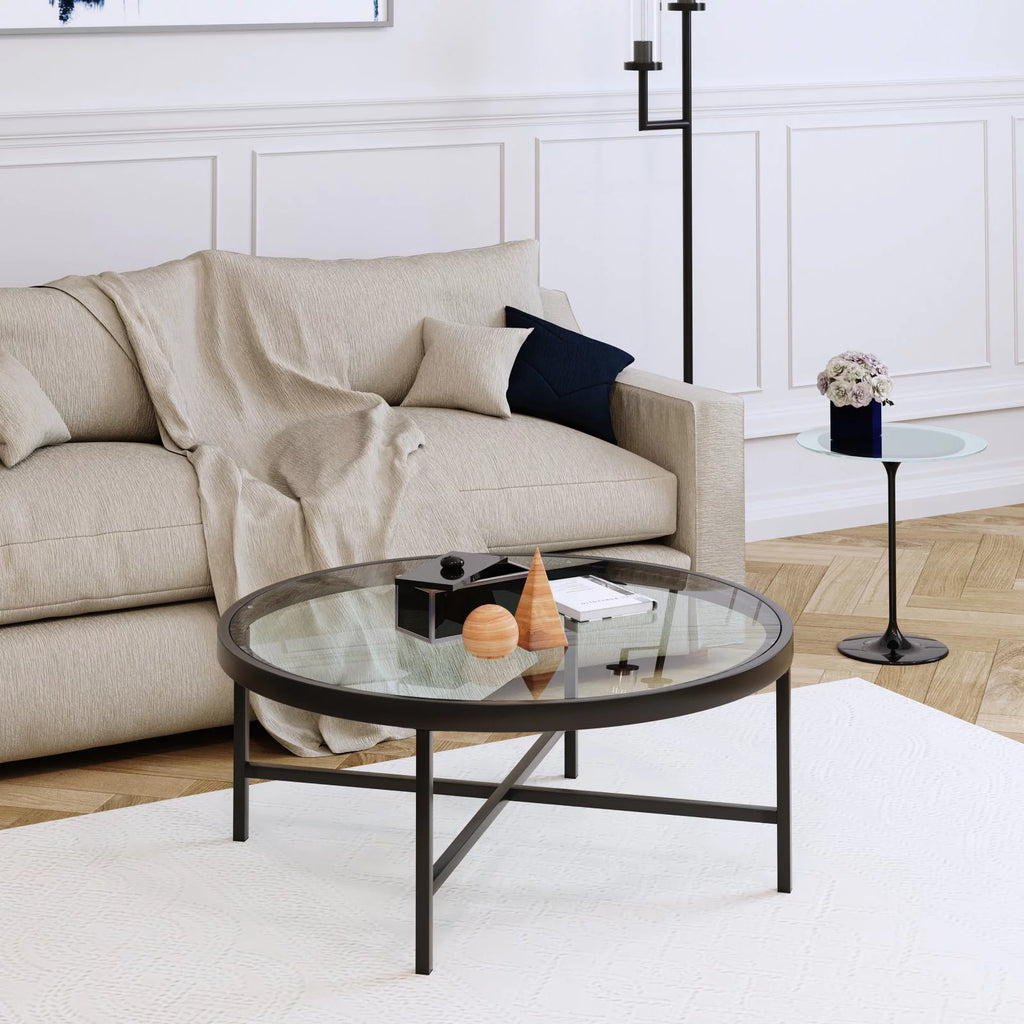 Round Metal Base Coffee Table in Brass and Gold O748