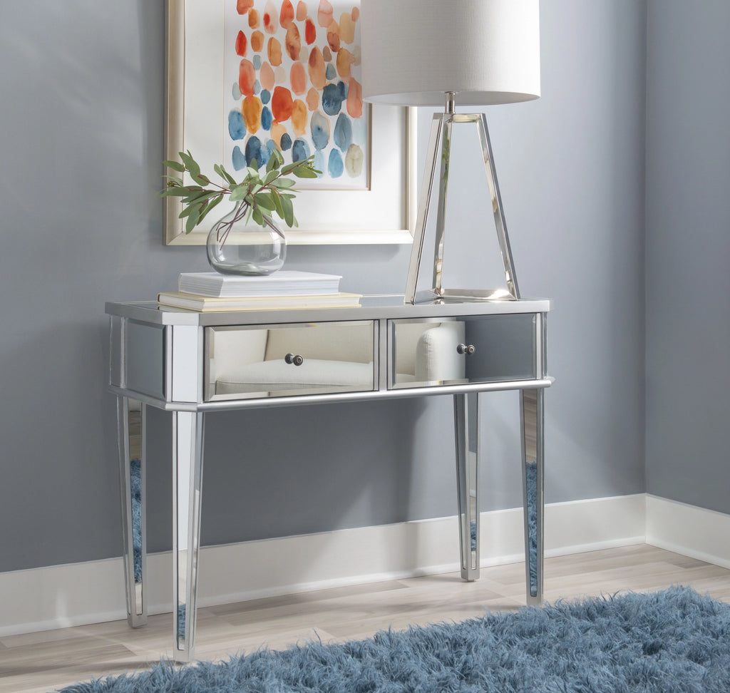2-Drawer Console Table with Mirrored Surfaces and Silver Wood K738