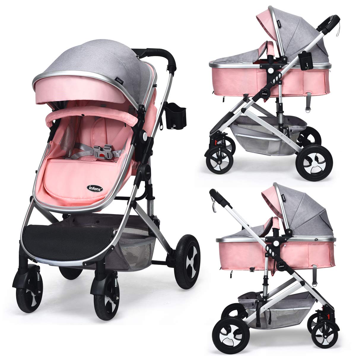 2 in 1 Convertible Baby Stroller with Bassinet D658