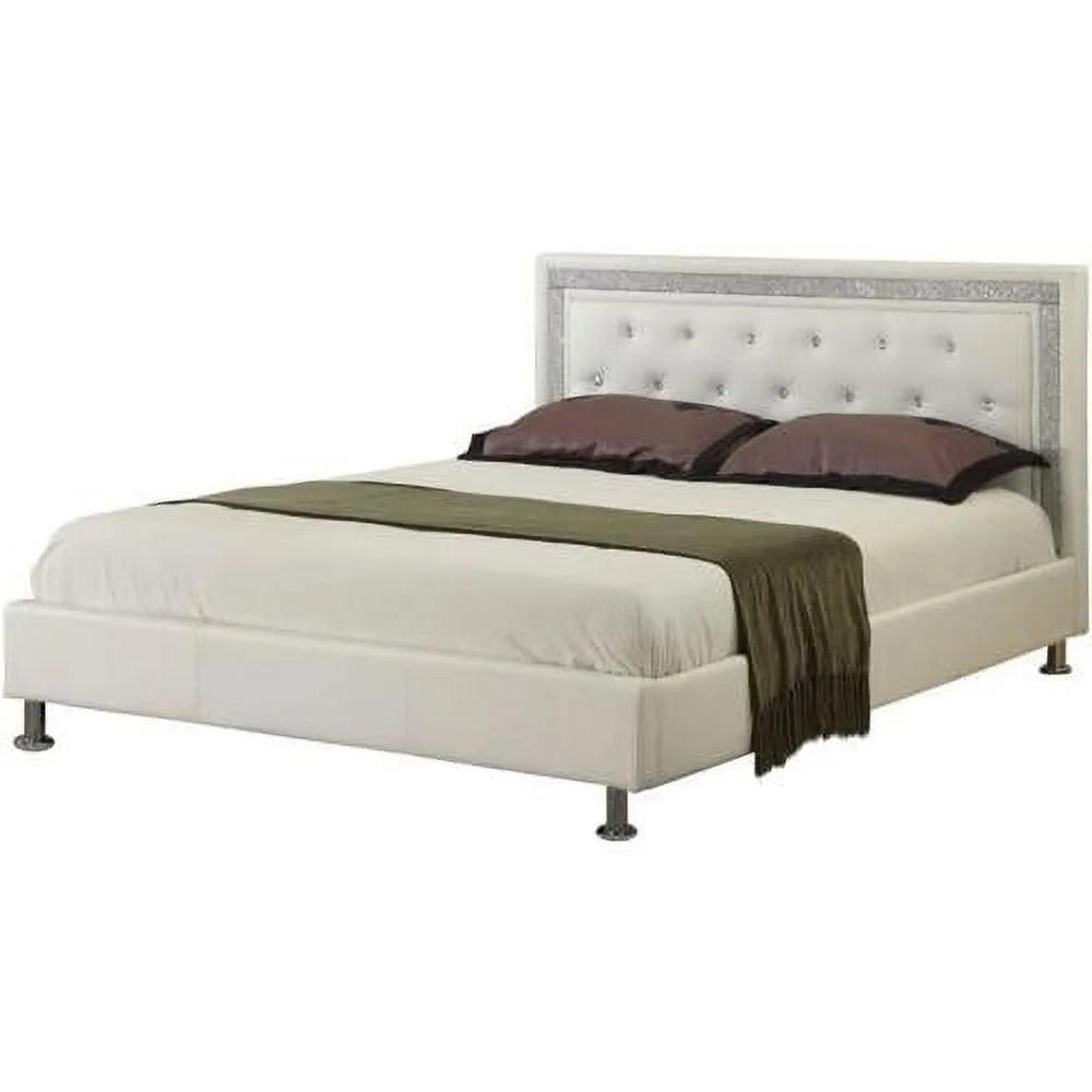 White Faux Leather Queen Platform Bed A611977