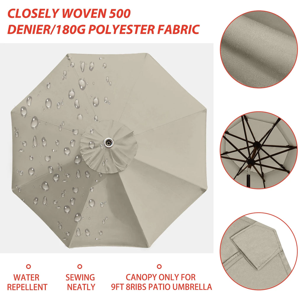 Beige Replacement Canopy for Round 9FT Patio Umbrellas with 8 Ribs I963