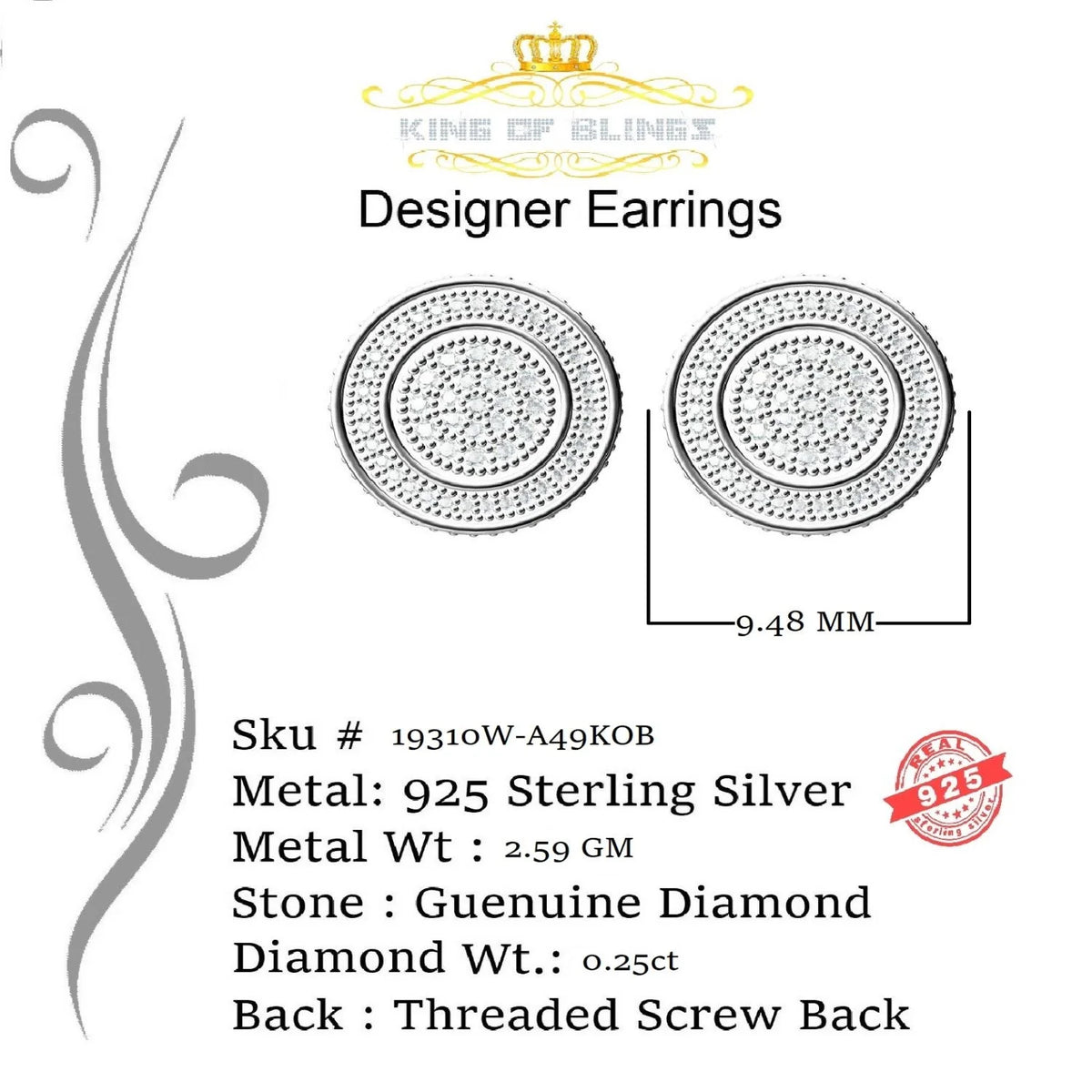 0.15ct Diamond 925 Sterling Silver Stud Earrings W582