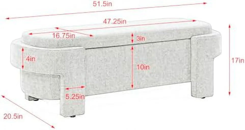 51.5" Chenille Upholstered Oval Bench E53432