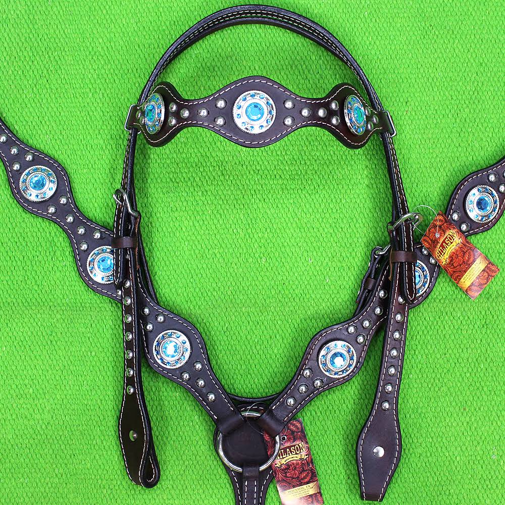 American Leather Turquoise Western Headstall Horse Bridle R8055