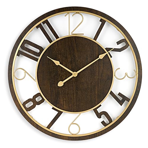Brown 24-Inch Wooden Analog Wall Clock D7957