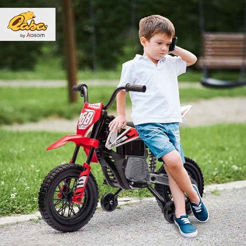 12V Electric Motorcycle with Training Wheels, Red K204332