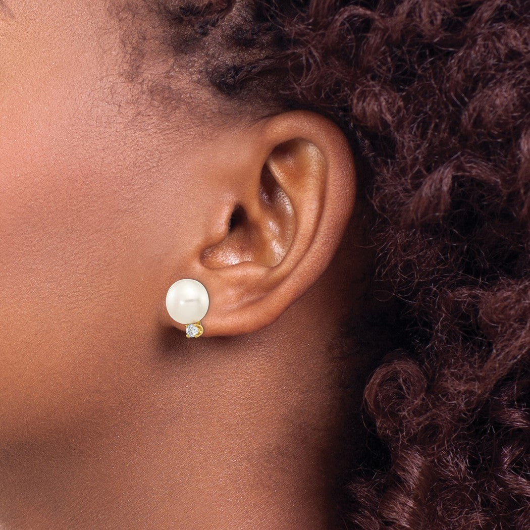 14K White Cultured Pearl Diamond Post Earrings P70337