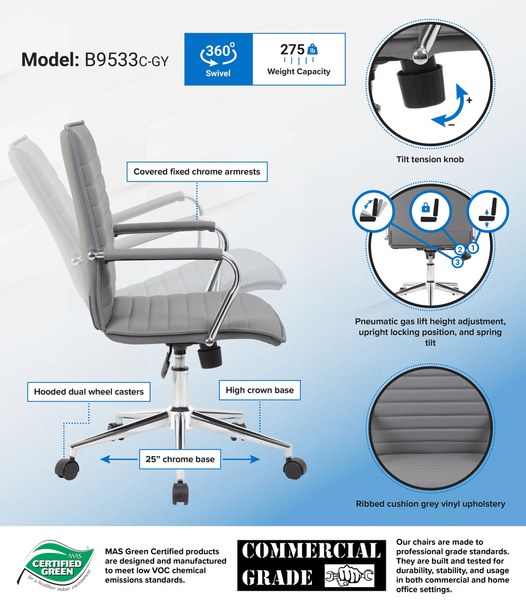 Gray Adjustable Mid-Back Office Chair X347
