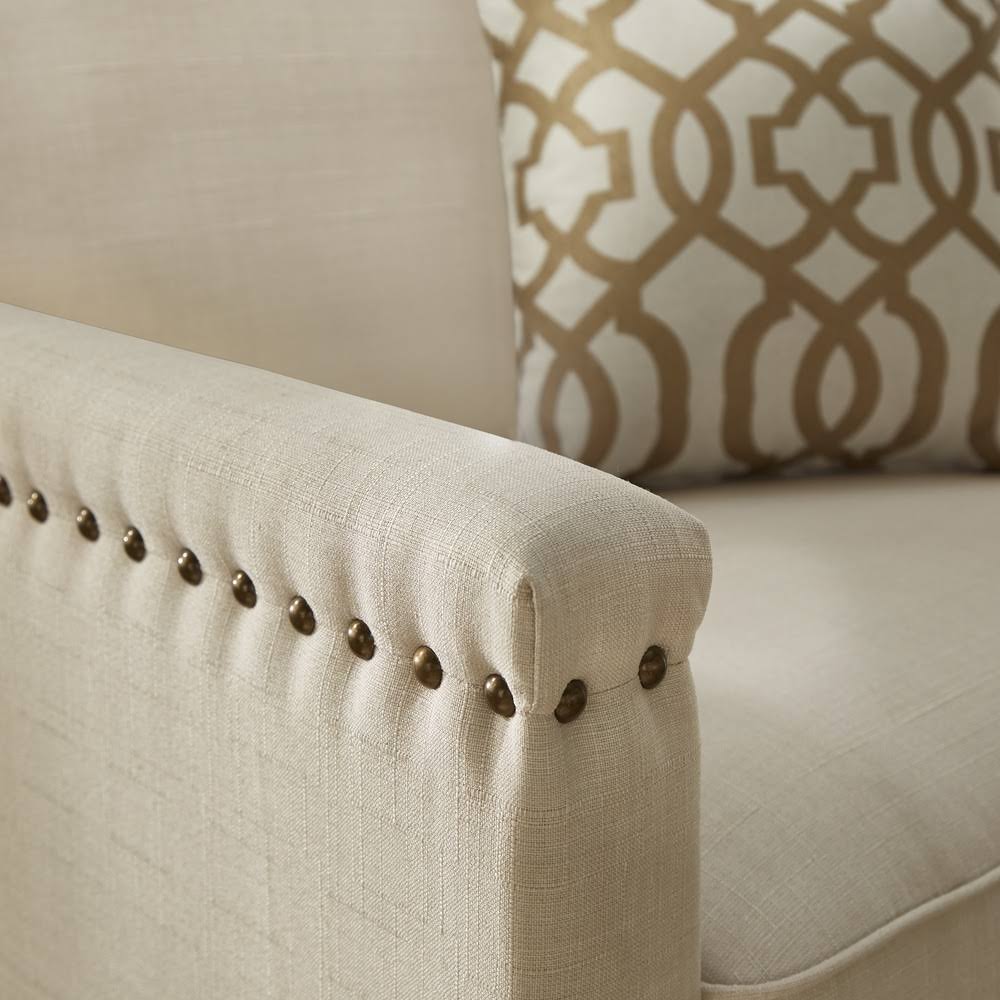 Ivory Fabric Sofa with Nailhead Trim Q450221
