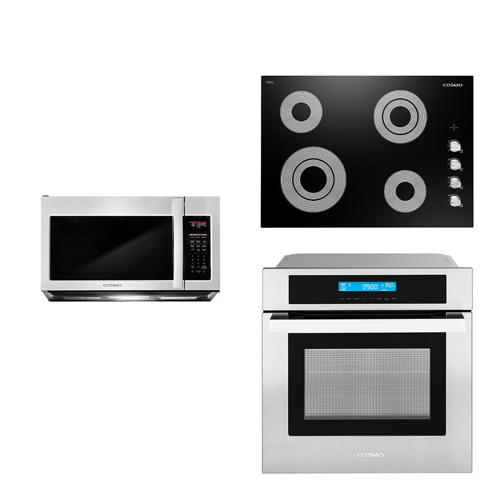 3 Piece Kitchen Appliance Package with Electric Cooktop Microwave Wall Oven J50529