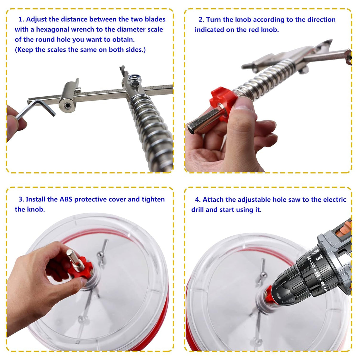 Adjustable Twin Blade Hole Saw Cutter Kit 1-5/8" to 8" Pack of 2 G809