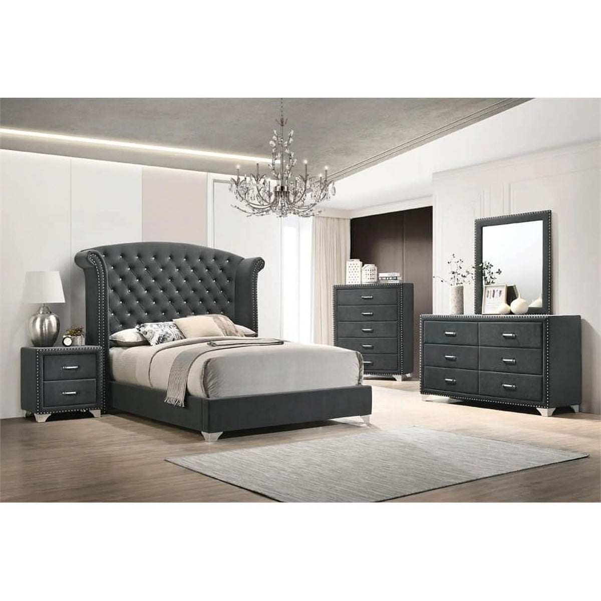 King Wingback Velvet Upholstered Bed Q328