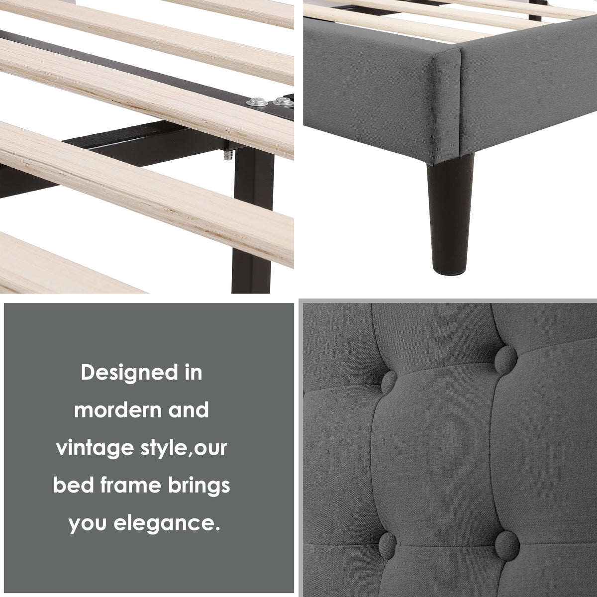 King Bed Frame with Adjustable Button Tufted Upholstered Headboard K809