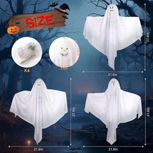 6 Pack 27.5 Inch LED Light-Up Hanging Ghost Decorations R647