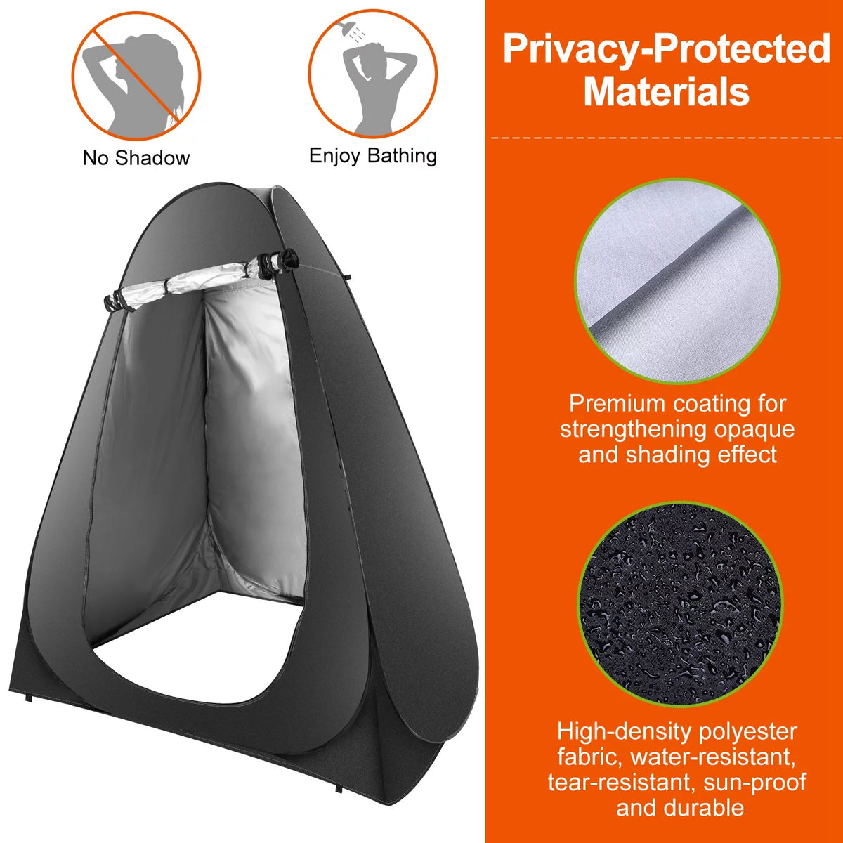 Pop up Privacy Tent 59x59x74.8in Portable Camping Shelter with Carry Bag Black L531