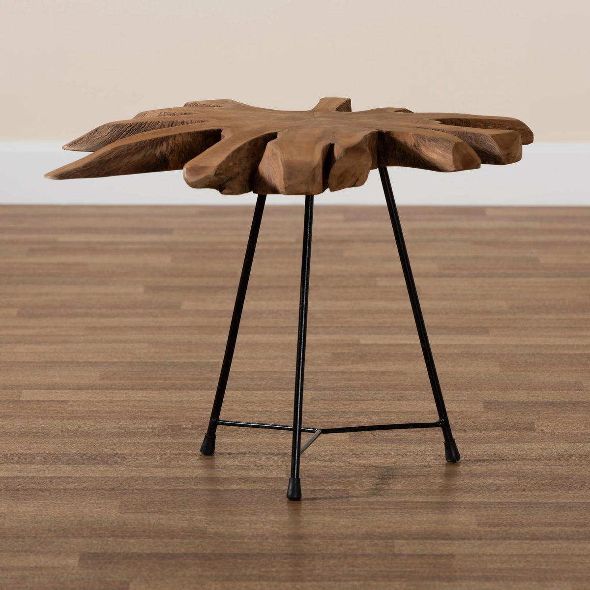 Brown Teak Root End Table Q242