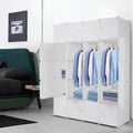 White 20 Cube Plastic Organizer Wardrobe with 3 Hanging Rods N42798