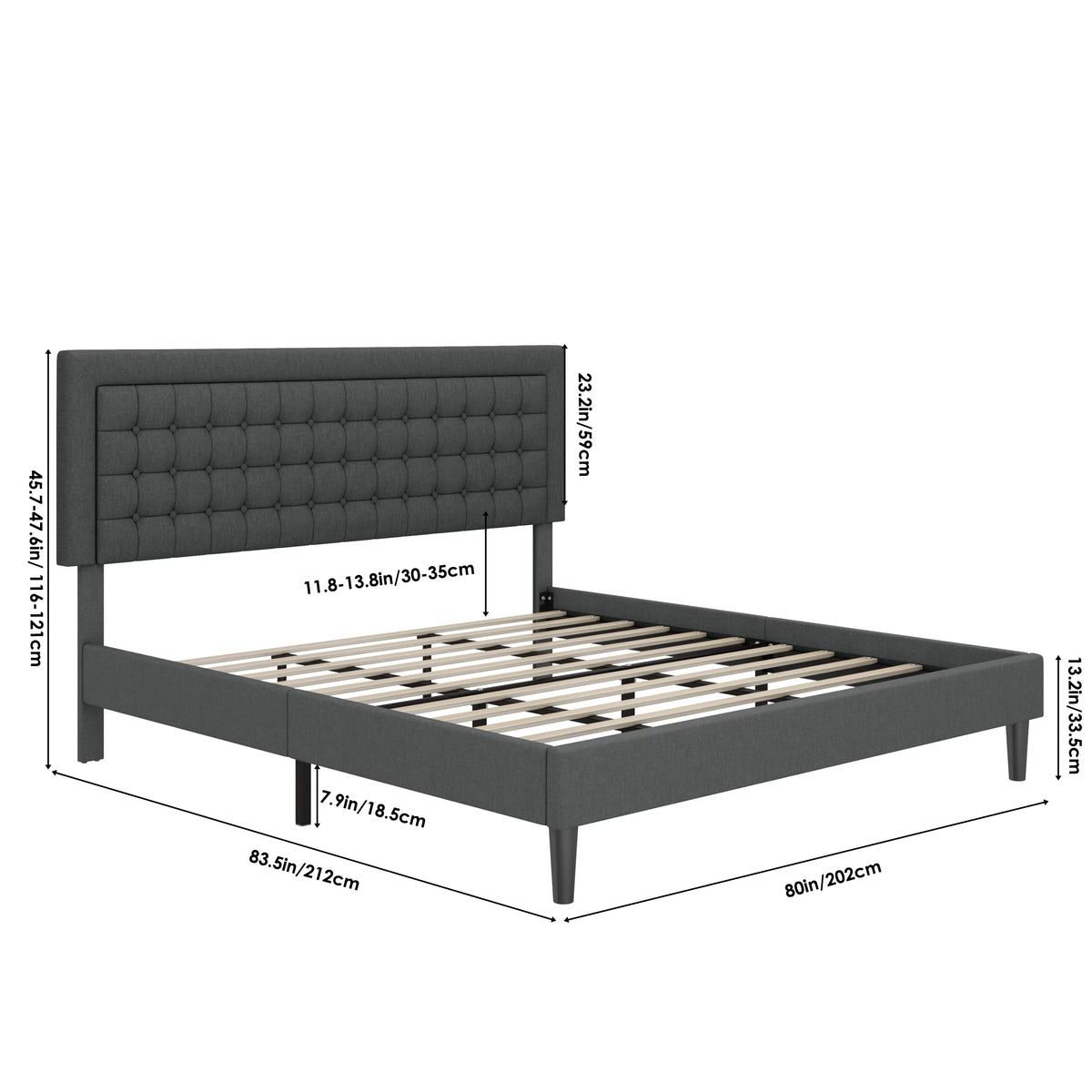 King Bed Frame with Adjustable Button Tufted Upholstered Headboard K809