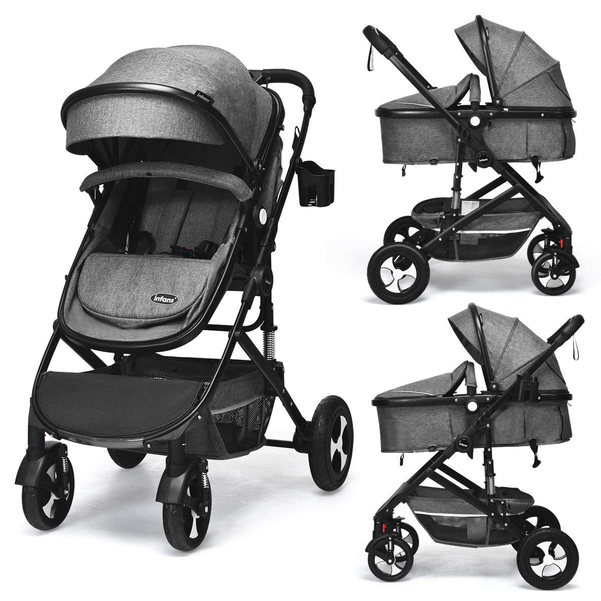 2 in 1 Convertible Baby Stroller with Bassinet D658