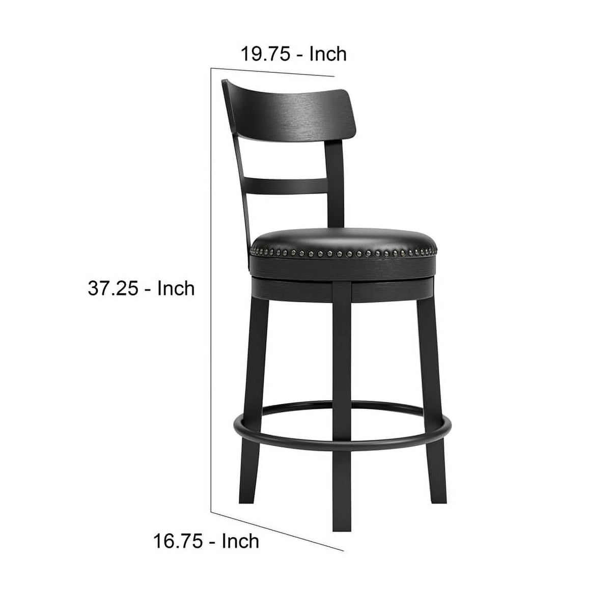 Solid Wood Counter Height Barstool in Black Set of 2 E7562