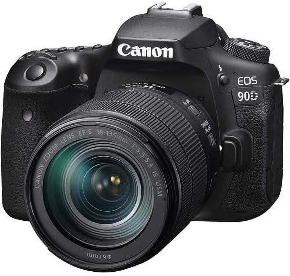 Canon EOS 90D DSLR Camera with 18-135mm USM Lens Kit, 128GB Memory, LED Light, Condenser Microphone, 60" Tripod E55315