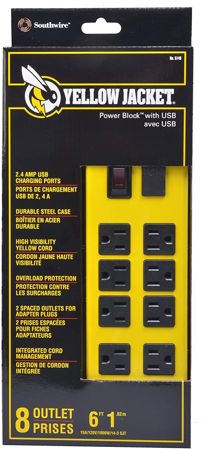 8-Outlet Metal Power Block with 2 USB Ports R959175