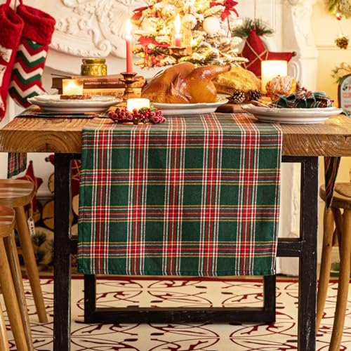 Green Red Plaid Christmas Table Runner 72 inches Long X1246