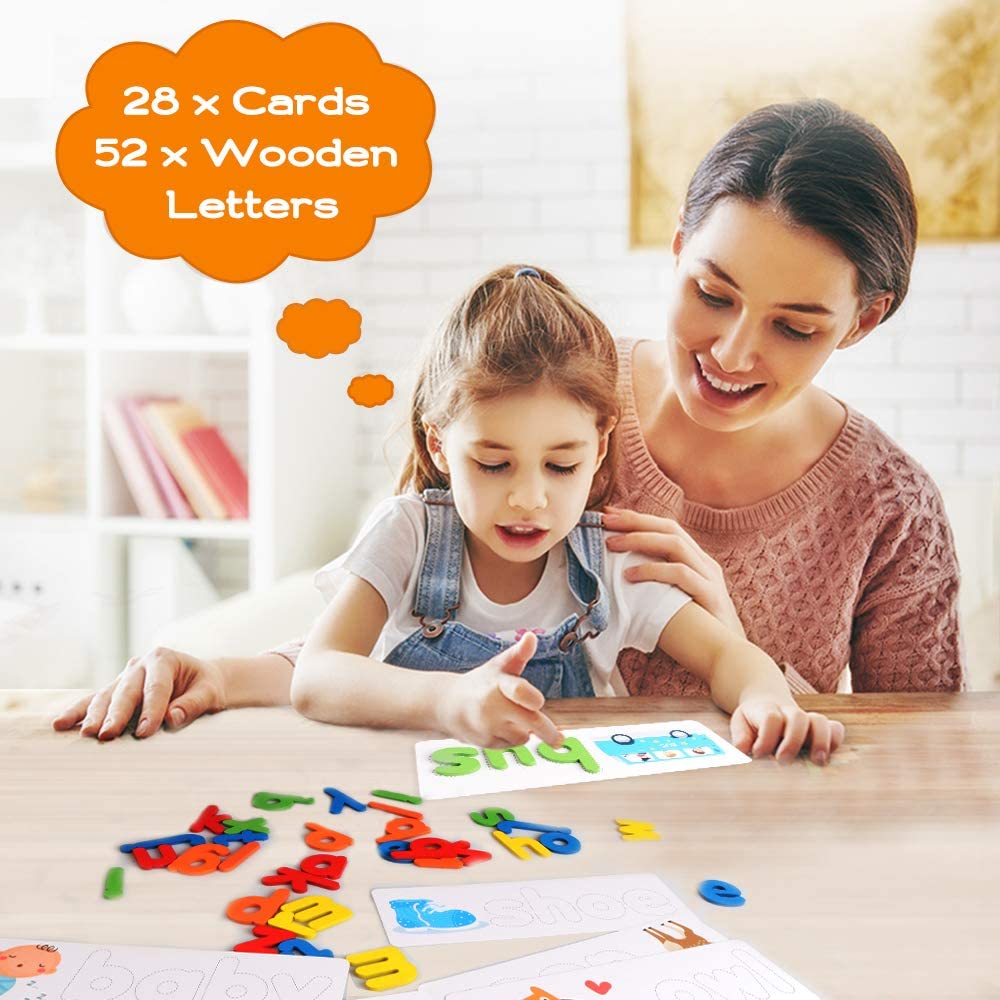 Wooden ABC Spelling Learning Toy with 52 Alphabet Block H375395