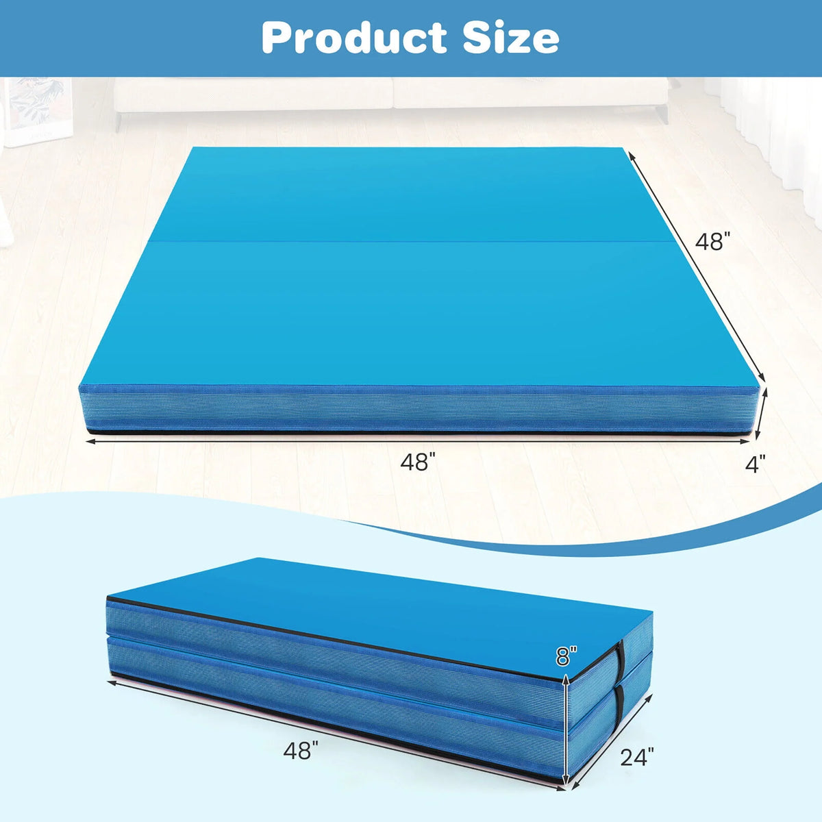 Blue 4'x4'x4'' Bi-Folding Gymnastic Tumbling Mat with Handles P308