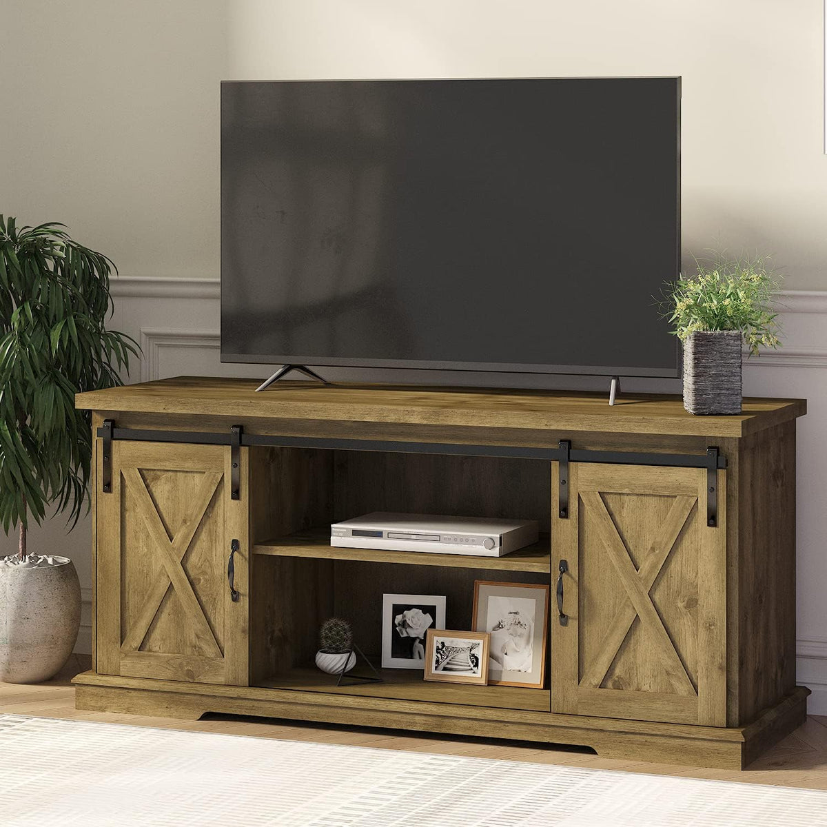 58'' Rustic TV Stand with Sliding Barn Doors Z74564